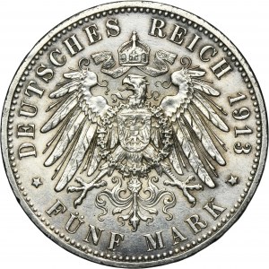 Germany, Kingdom of Prussia, Wilhelm II, 5 Mark Berlin 1913 A