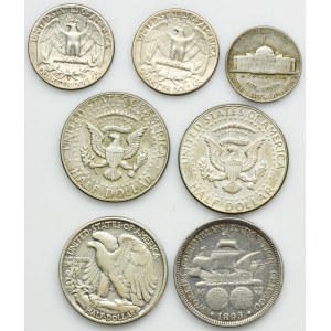 Set, USA, 5 Cents, 1/4 Dollar et 1/2 Dollar (7 pièces).