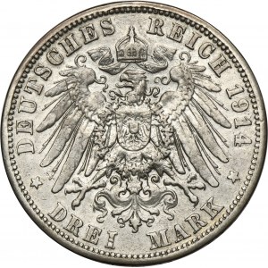 Germany, Kingdom of Prussia, Wilhelm II, 3 Mark Berlin 1914 A