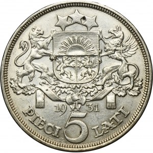 Latvia, Republic of Latvia, 5 Lati 1931