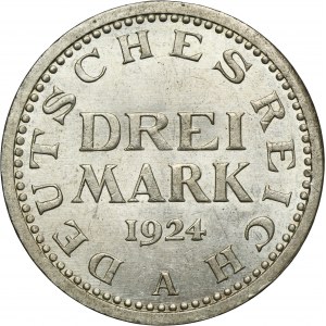 Nemecko, Weimarská republika, 3 marky Berlín 1924 A