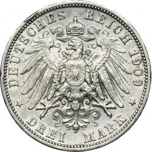 Germany, Kingdom of Prussia, Wilhelm II, 3 Mark Berlin 1909 A