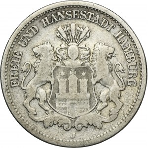 Nemecko, mesto Hamburg, 2 marky 1876 J