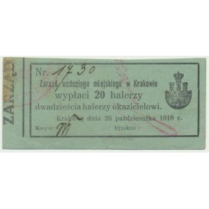 Kraków, Zarząd Wodociągu Miejskiego, 20 halerzy 1918 - PAŹDZIERNIKA