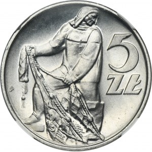 5 złotych 1971 Rybak - RZADSZY ROCZNIK - NGC MS66