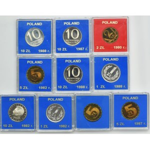 Sada, PRL, 1 zlotý, 5 zlotých a 10 zlotých (10 kusov).