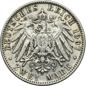 Germany, Kingdom of Saxony, Friedrich August III, 2 Mark Muldenhütten 1907 E