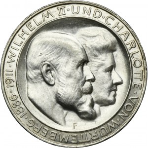 Nemecko, Württemberské kráľovstvo, Wilhelm II, 3 marky Stuttgart 1911 F