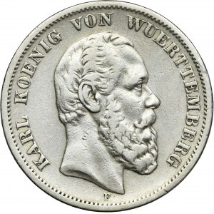 Germany, Kingdom of Württemberg, Karl von Württemberg, 5 Mark Stuttgart 1876 F