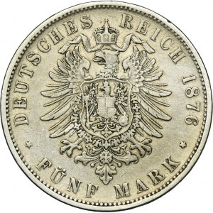 Germany, Kingdom of Württemberg, Karl von Württemberg, 5 Mark Stuttgart 1876 F