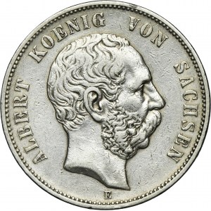 Germany, Kingdom of Saxony, Albert, 5 Mark Muldenhütten 1876 E
