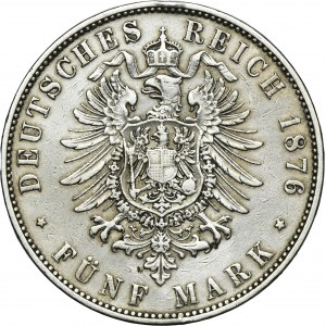 Germany, Kingdom of Saxony, Albert, 5 Mark Muldenhütten 1876 E