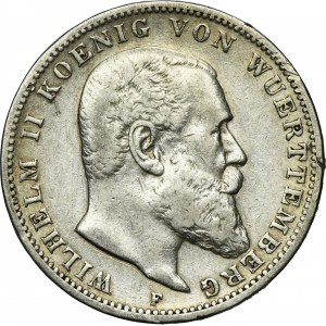 Nemecko, Württemberské kráľovstvo, Wilhelm II, 3 marky Stuttgart 1911 F