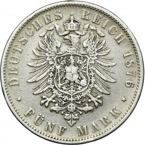 Germany, Kingdom of Württemberg, Karl von Württemberg, 5 Mark Stuttgart 1876 F