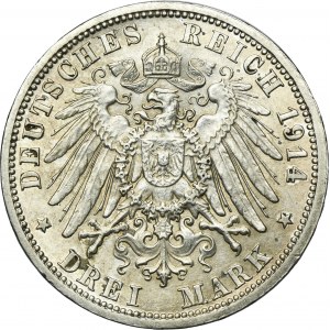 Germany, Kingdom of Prussia, Wilhelm II, 3 Mark Berlin 1914 A