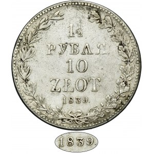 1 1/2 rubel = 10 zloty Warsaw 1839 MW - RARE