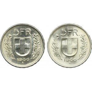 Set, Switzerland, 5 Francs Bern 1966 B (2 pcs.)