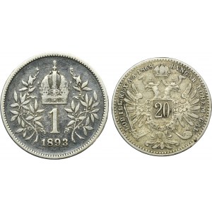Set, Austria, Franz Joseph I, 20 Kreuzer and 1 Corona (2 pcs.)