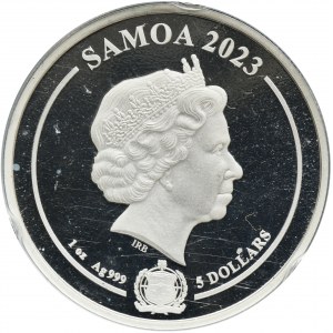Samoa, Alžbeta II, 5 dolárov Oklahoma 2023 - Pštros Puffin