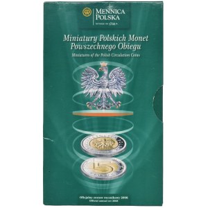 Sada, miniatúry poľských mincí všeobecného obehu 2008 (9 kusov).