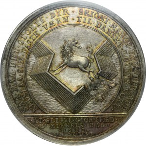 Denmark, Christian V, Medal bombardment of Ratzeburg and conclusion of peace 1693 - PCGS SP66 - ex. Karsten Kold