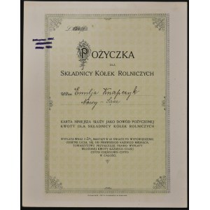 Składnica Kółek Rolniczych, dowód pożyczki
