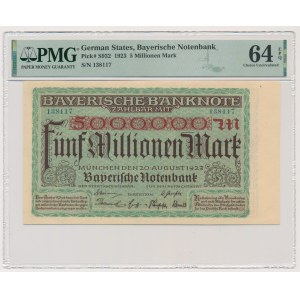 Germany, Bayern, 5 Million Mark 1923 - PMG 64 EPQ