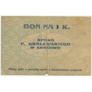Kraków, Apteka E. Gralewskiego, 1 korona 1919 - RZADKIE