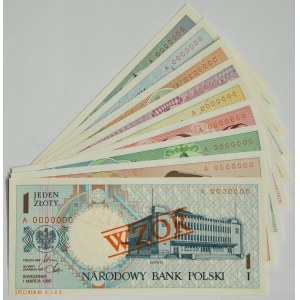 Zestaw, Miasta Polskie 1-500 złotych 1990 - WZÓR (9 szt.)
