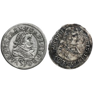 Set, Austria, Styria and Bishopric of Olomouc, Ferdinand II and Karl II of Liechtenstein, 3 Kreuzer (2 pcs.)
