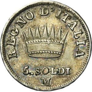 Italy, Kingdom of Italy, Napoleon I, 5 Soldi Milan 1811 M - overstruck from 1810