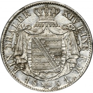 Nemecko, Sasko, Frederick August II, Thaler Dresden 1851 F