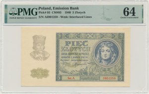 5 złotych 1940 - A - PMG 64