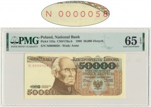 50.000 złotych 1989 - N 0000058 - PMG 65 EPQ - bardzo niski numer seryjny