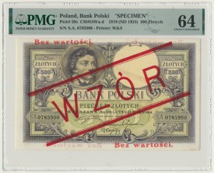 500 złotych 1919 - S.A. - WZÓR - wysoki nadruk - PMG 64