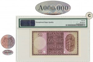 Danzig, 50 Gulden 1937 - SPECIMEN - PROOF - A 000,000 - (C) - PMG 66 EPQ - VERY RARE
