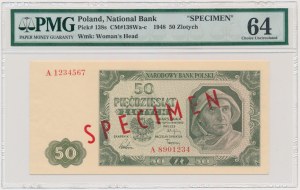 50 zloty 1948 - SPECIMEN - A 12334567/8901234 - PMG 64