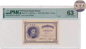1 złoty 1919 - S.6 A - PMG 63 - RZADKI WARIANT