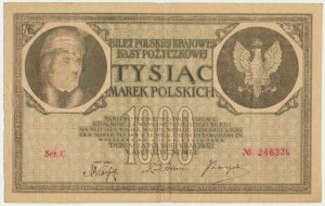 1.000 marek 1919 - Ser.C - FAŁSZERSTWO Z PRAWIDŁOWYM ZNAKIEM WODNYM