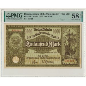 Danzig, 1.000 Mark 1922 - PMG 58 EPQ