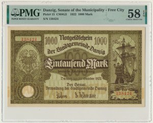 Danzig, 1.000 Mark 1922 - PMG 58 EPQ