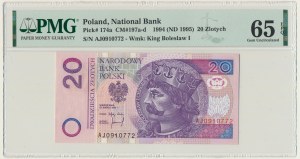 20 złotych 1994 - AJ - PMG 65 EPQ - rzadsza seria