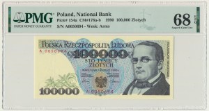 100.000 złotych 1990 - A - PMG 68 EPQ - pierwsza seria