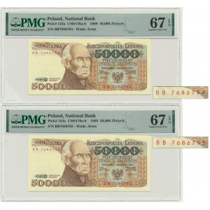 Zestaw, 50.000 złotych 1989 - BB - PMG 67 EPQ - kolejne numery (2 szt.)