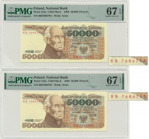 Set, 50,000 gold 1989 - BB - PMG 67 EPQ - consecutive numbers (2 pieces).