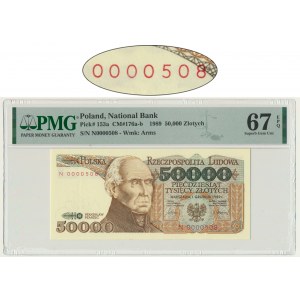 50.000 złotych 1989 - N 0000508 - PMG 67 EPQ - niski numer seryjny