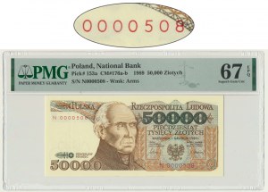 50.000 złotych 1989 - N 0000508 - PMG 67 EPQ - niski numer seryjny