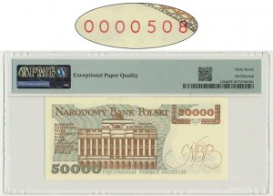 50.000 złotych 1989 - N 0000508 - PMG 67 EPQ - niski numer seryjny