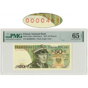 50 złotych 1975 - BD 0000461 - PMG 65 EPQ - niski numer seryjny