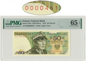 50 złotych 1975 - BD 0000461 - PMG 65 EPQ - niski numer seryjny